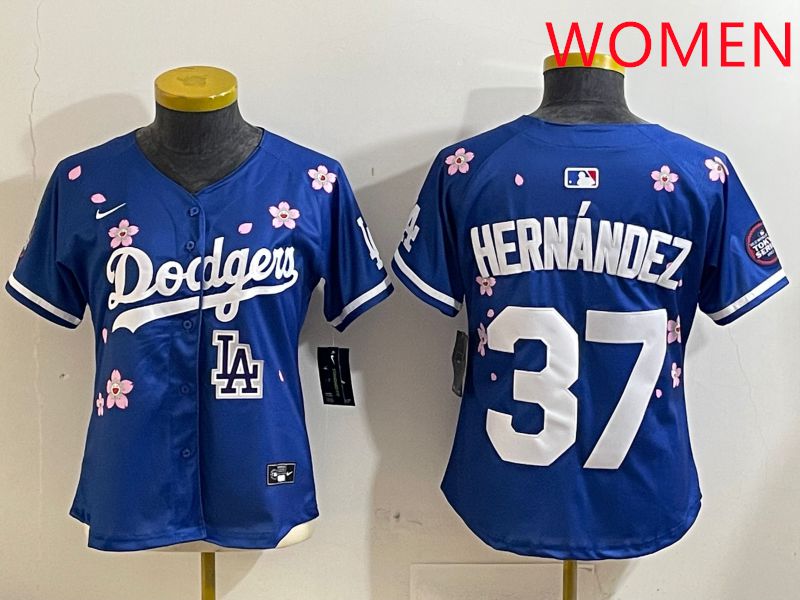 Women Los Angeles Dodgers #37 Hernandez Blue Sakura Edition 2025 Nike MLB Jersey style 9->women mlb jersey->Women Jersey